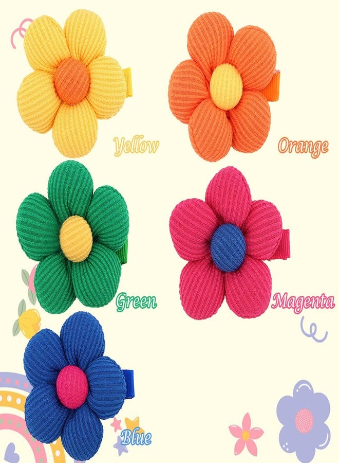 كافتي مجموعة مشابك شعر CAVETEE مكونة من 10 قطع على شكل زهور للنساء والفتيات، مشابك شعر ملونة محبوكة على شكل زهور، إكسسوارات شعر لطيفة (أصفر/برتقالي/أخضر/وردي فاقع/أزرق، مقاس واحد) - Image 4